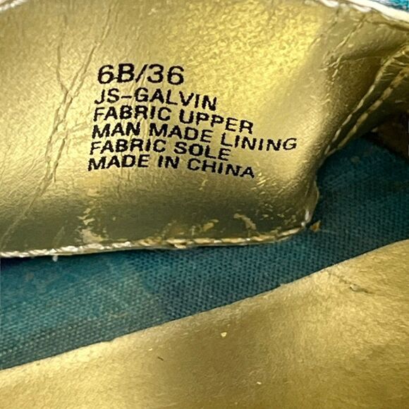 JESSICA SIMPSON Wedge Heels Pink Blue Green Plaid Buckle Open Toe GALVIN Sz 6 B - Picture 10 of 12